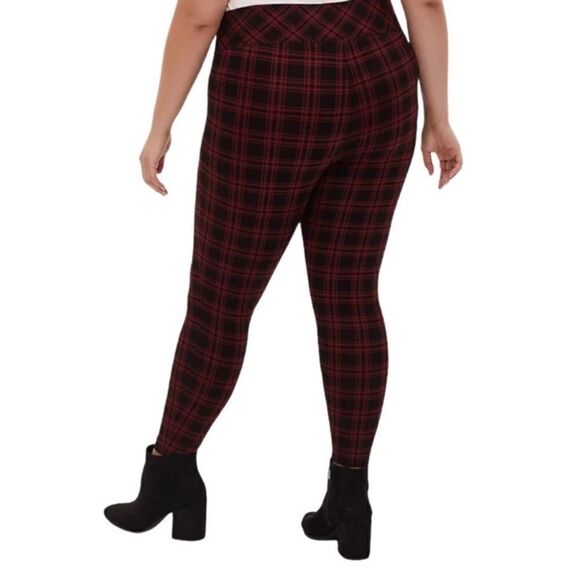 Torrid Plaid Ponte Slim Fix Pixie Pant Red Black - Picture 4 of 8